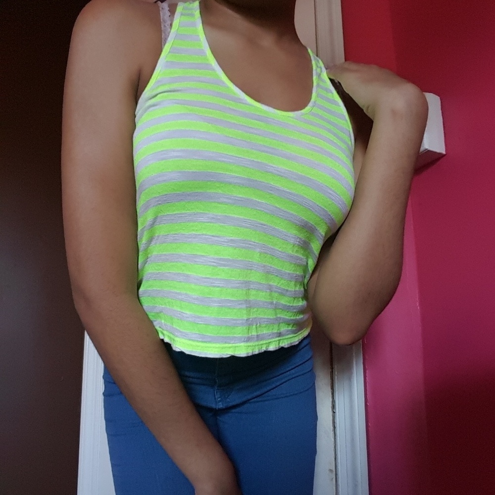 Express Neon Green Striped Tank Top